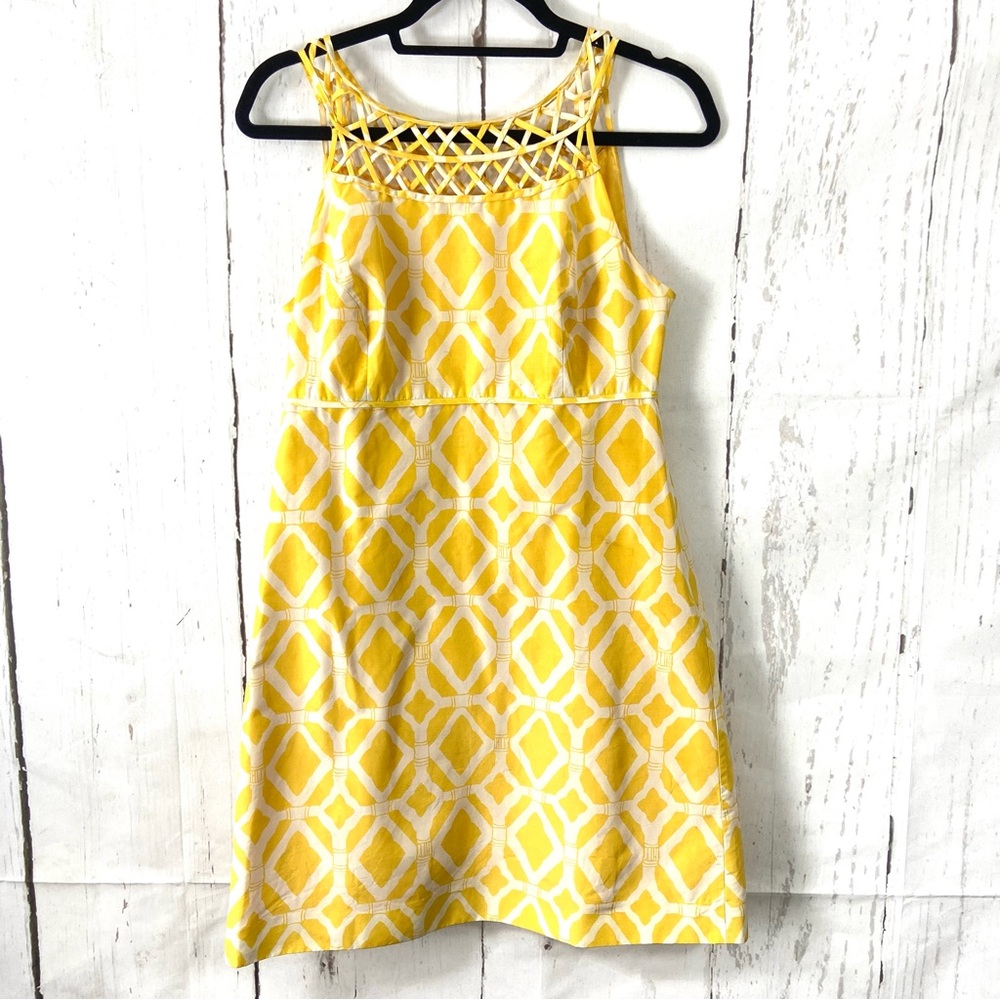 Lilly Pulitzer Jacqueline Dress Women’s 4 Yellow /White Shift Silk Blend
